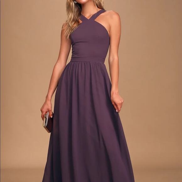 Lulus Purple Halter Bridesmaid Maxi Dress Gown Womens S Formal Bridesmaid Prom - Picture 1 of 14